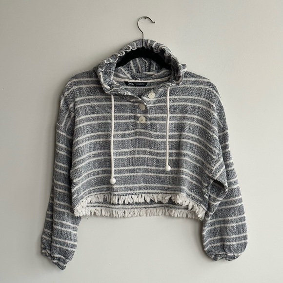 Zara Striped Crop Hoodie - Picture 1 of 5